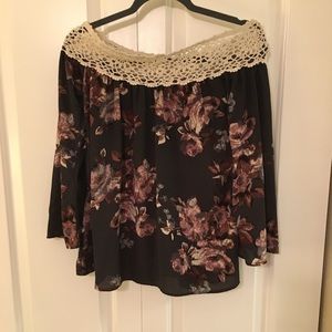 Off The Solder Floral Crochet Blouse